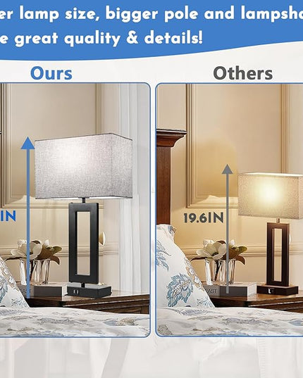 22’’ Tall Set of 2 Touch Control Table Lamp w. 2 USB Ports, 3-Way Dimmable Modern Bedroom Bedside Touch Lamps w. Fabric Gray Shade for Living Room End Table Nightstand Reading - LeafyLoom