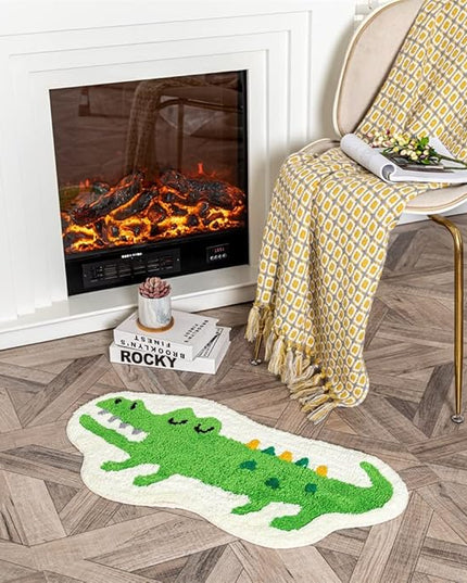 Green Crocodile Shaped Rug Cute Faux Animal Print Bathroom Rug Bath Mat Bath Carpet Shower Rug for Home Decor Bathroom Tub Floor Water Absorption Non-Slip Small Carpet Door Mat Playmat 15.7x29.5in - LeafyLoom