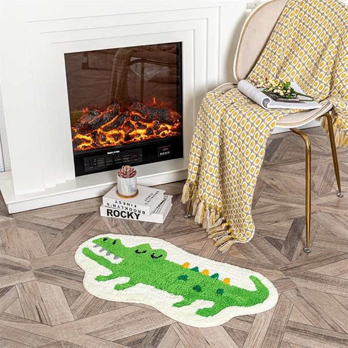 Green Crocodile Shaped Rug Cute Faux Animal Print Bathroom Rug Bath Mat Bath Carpet Shower Rug for Home Decor Bathroom Tub Floor Water Absorption Non-Slip Small Carpet Door Mat Playmat 15.7x29.5in - LeafyLoom