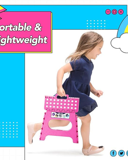 Delxo Folding Step Stool,11 Inch Non-Slip Foldable Step Stools for Kids and Adults,Portable Foldable Step Stool Lightweight Small Folding Stool with Handle for Kitchen Bathroom in Pink,1 Pack - LeafyLoom