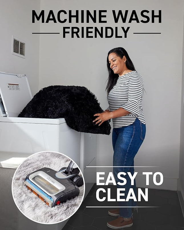 Ophanie Machine Washable Upgrade 8x10 Rugs for Living Room, Black, Fluffy Shaggy Soft Area Rug, Black Non-Slip Indoor Floor Carpet for Bedroom, Kids Baby Boys Teen Dorm Home Decor Aesthetic, Nursery - LeafyLoom