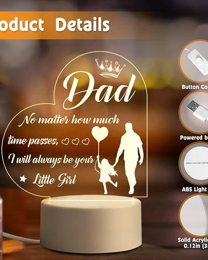 BeneCharm Fathers Day Night Light Gifts for Dad from Daughter and Son, Gifts for Dads Who Have Everything, Dad Birthday Gifts, Best Dad Ever Gifts- Engraved Night Light with Base - LeafyLoom