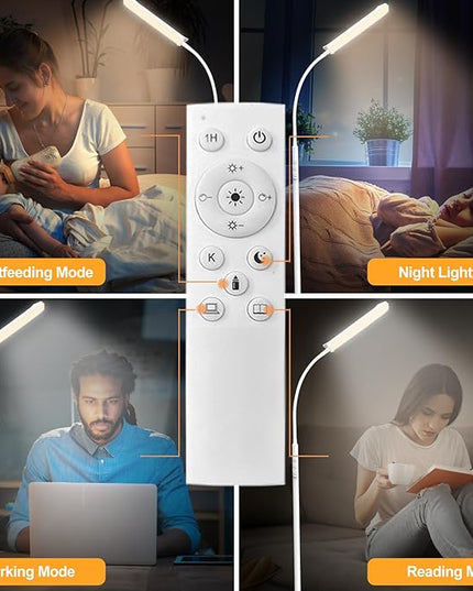 Floor Lamp White, Upgrade 18W 1800LM Super Bright LED Floor Lamp with Remote, Dimmable Timing Eye Caring Reading Light Modern Standing Floor Lamp for Living Room Bedroom Office - LeafyLoom