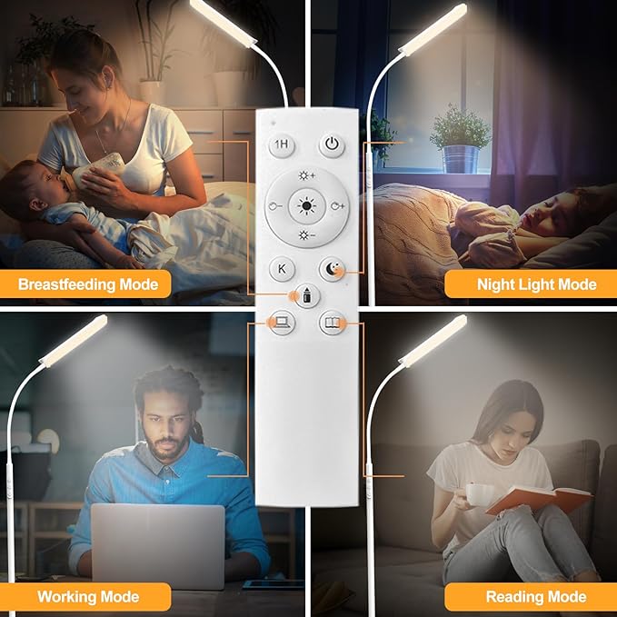 Floor Lamp White, Upgrade 18W 1800LM Super Bright LED Floor Lamp with Remote, Dimmable Timing Eye Caring Reading Light Modern Standing Floor Lamp for Living Room Bedroom Office - LeafyLoom