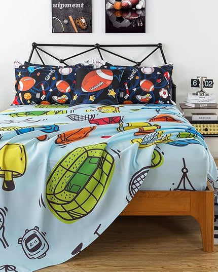 ADASMILE A & S Sports Comforter Set Twin for Boys Kids Bed in A Bag Comforter 6 Piece 3D Soccer Basketball Baseball Football Bedding Set for Kids Football Comforter with Sports Sheet Sets Home Decor - LeafyLoom