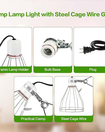 Simple Deluxe E26 Clamp Lamp Light with Steel Cage Wire Grillup, Suit for 250W Lamp (No Bulb Included) with 6 ft Cord, 1 Pack - LeafyLoom