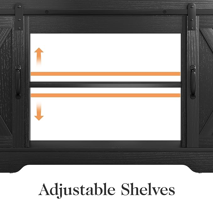 Farmhouse TV Stand for 23" Fireplace, 34'' Tall Entertainment Center for 65+ Inch TV, Rustic TV Console with Sliding Bar Door for Living Room (Black) - LeafyLoom