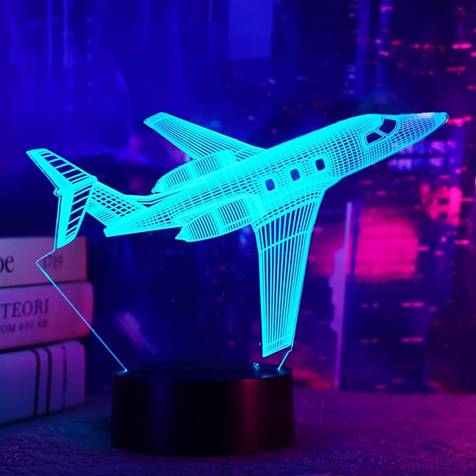 Airplane Gifts for Boy, Men, Aircraft Night Light, Gulfstream 3D Illusion Lamp with Remote and Touch Control, Plane Decor for Men Boy Kids Room, Birthday Gifts - LeafyLoom