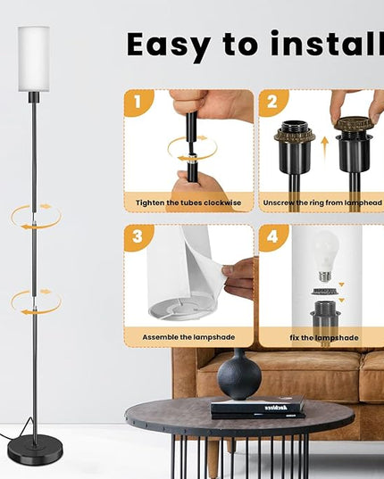Floor Lamp for Living Room with 3 Color Temperature LED Bulb, Modern Standing Lamp with Remote Control, 68" Tall Pole Floor Lamp for Office, Bedroom, Reading (Bulb Included) - LeafyLoom
