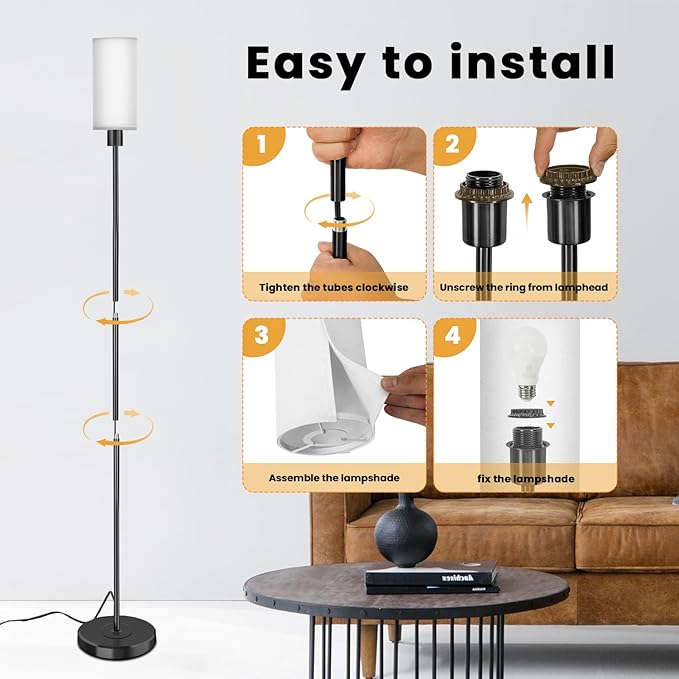Floor Lamp for Living Room with 3 Color Temperature LED Bulb, Modern Standing Lamp with Remote Control, 68" Tall Pole Floor Lamp for Office, Bedroom, Reading (Bulb Included) - LeafyLoom