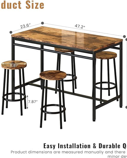 DKLGG Dinner Table Set for 4, Modern Kitchen Table and Chairs for 4 Wooden Top and Adjustable Metal Legs, Small Dining Room Table Set 5 Pieces Compact Design for Small Space - LeafyLoom