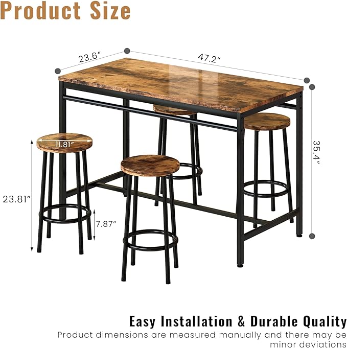 DKLGG Dinner Table Set for 4, Modern Kitchen Table and Chairs for 4 Wooden Top and Adjustable Metal Legs, Small Dining Room Table Set 5 Pieces Compact Design for Small Space - LeafyLoom