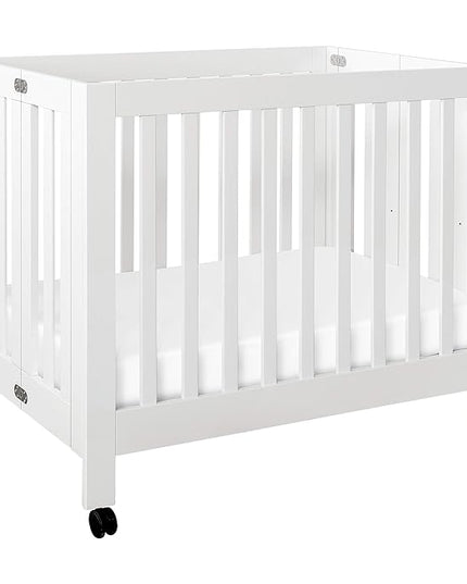 Babyletto Origami Mini Portable Crib Folding with Wheels in White, 2 Adjustable Mattress Positions, Greenguard Gold Certified - LeafyLoom