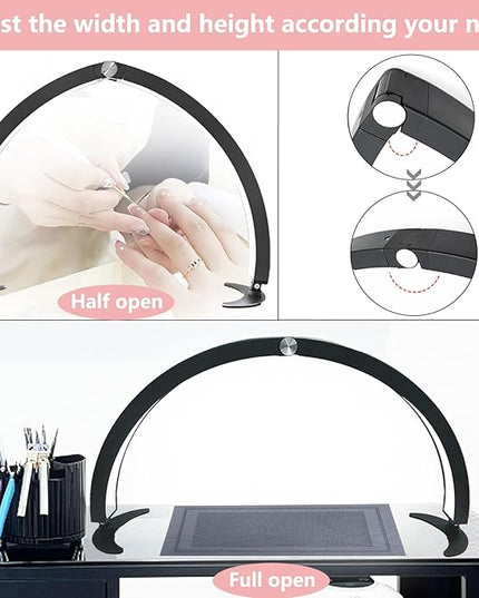 Half Moon Light for Nail Desk with Phone Holder, 29in Half Moon Table Lamp with Wire Controller & Remote, Dimmable Nail Desk Light for Eyelash Extension, Nail Tech, Beauty Care, Tattoos,Crafts - LeafyLoom