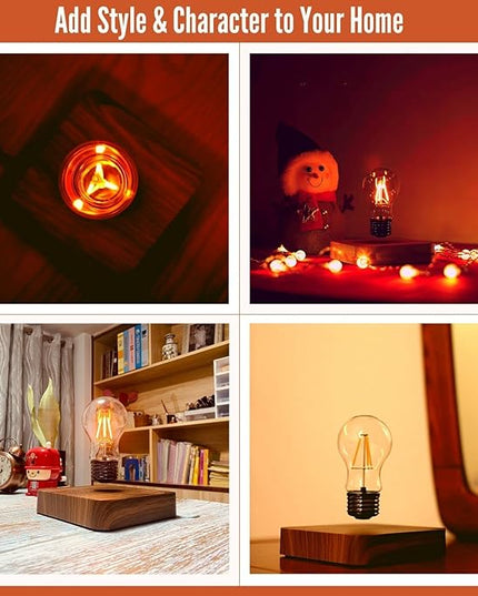 Levitating Bulb Lamp Magnetic Floating Light Desk Lamp Night Light, 360 Degree Wireless Automatic Rotating Light for Gifts Home Office Decor Desk Tech Toys (Square-Dark Brown Base) - LeafyLoom