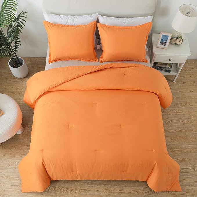 Burnt Orange Comforter Set Twin Size, Solid Terracotta Down Alternative Soft Boho Bedding Comforter Set, Fluffy Microfiber Comforter (68"x90") for All Seasons with Pillowcase - LeafyLoom