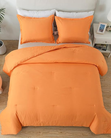 Full Size Burnt Orange Comforter Set, Solid Terracotta Down Alternative Soft Boho Bedding Comforter Set, Breathable Fluffy Microfiber Rust Comforter for All Seasons with Pillowcases - LeafyLoom