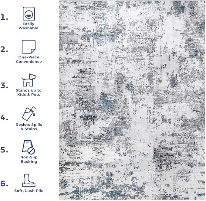 NuLoom Dali Abstract Machine Washable Area Rug, 9x12, Grey - LeafyLoom