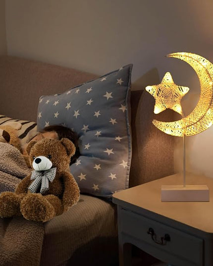 Upgraded Table Lamp for Ramadan Decorations, Battery Operated Warm White Bright LED Star Moon Shape Desk Lamp,Christmas Wedding Party Ramadan Eid Decoration for Home Romantic Table Lamp - LeafyLoom