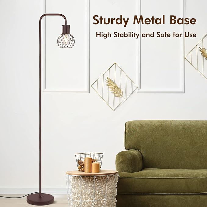 Floor Lamp, Industrial Floor Lamp, Modern Standing Lamp with 6W LED Bulb, Foot Switch, Metal Floor Lamp for Living Room, Bedroom, Office, Vintage，Rustic Minimalist Farmhouse Stand Up Lamp Brown - LeafyLoom