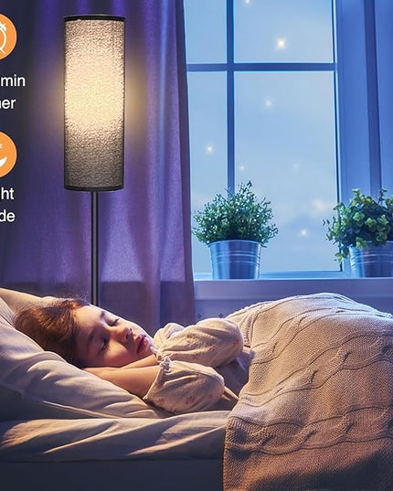 Floor Lamp for Living Room Bedroom, Modern Floor Lamp with Remote,Stepless Dimmable 12W Bulb Included,Standing Lamps LED Tall Lamp for Bedroom Office(Black) - LeafyLoom