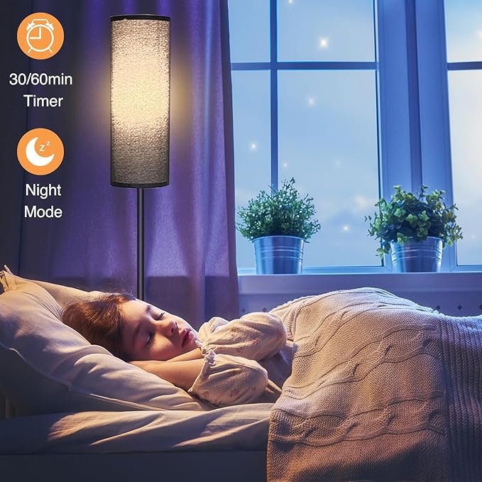 Floor Lamp for Living Room Bedroom, Modern Floor Lamp with Remote,Stepless Dimmable 12W Bulb Included,Standing Lamps LED Tall Lamp for Bedroom Office(Black) - LeafyLoom