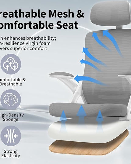 Ergonomic Office Chair, Mid Back Desk Chair with Adjustable Height, Swivel Chair with Flip-Up Arms and Lumbar Support, Breathable Mesh Computer Chair with Headrest (White and Grey) - LeafyLoom