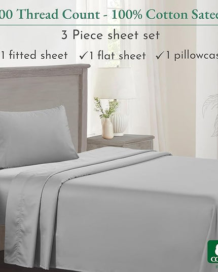 California Design Den Luxury Twin XL Sheet Set - 100% Cotton, 600 Thread Count Deep Pocket XL Twin Sheets, Soft Hotel-Quality Bedding with Sateen Weave - Light Grey - LeafyLoom