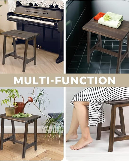 Rectangular Acacia Wood Stool (16.7" D x 13" W x 17.7" H) Small Bench Seat, Small End Table Stool, Bathroom Stool Wood, Plant Stool, Makeup Stool, Perfect Size for Living Room,Bathroom (Walnut Color) - LeafyLoom