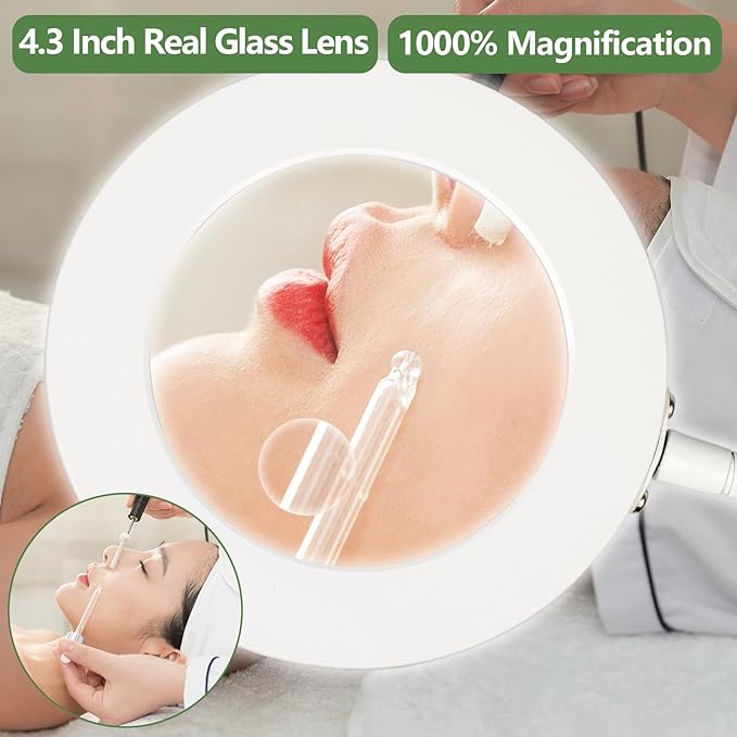 HITTI 10X&15X Floor Magnifying Glass with Light, Flexible Gooseneck Magnifying Floor Lamp, 3 Color Modes Stepless Dimmable Hands Free LED Lighted Magnifier Stand for Close Work Jewellery Esthetican - LeafyLoom