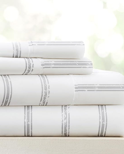 Linen Market 4 Piece King Bedding Sheet Set (Light Gray Lines) - Sleep Better Than Ever with These Ultra-Soft & Cooling Bed Sheets for Your King Size Bed - Deep Pocket Fits 16" Mattress - LeafyLoom