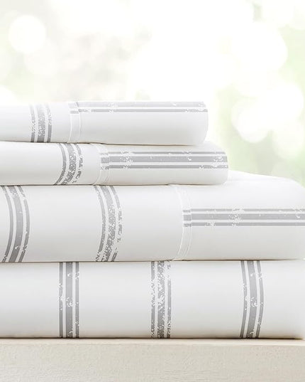 Linen Market 4 Piece Full Bedding Sheet Set (Light Gray Lines) - Sleep Better Than Ever with These Ultra-Soft & Cooling Bed Sheets for Your Full Size Bed - Deep Pocket Fits 16" Mattress - LeafyLoom