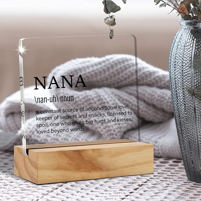 Grandma Gift Nana Gifts for Mother's Day Birthday, Nana Definition Desk Decor Grandmother Acrylic Desk Plaque Sign With Wood Stand Home Office Desk Sign Keepsake Present - LeafyLoom