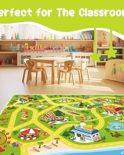 Kids Carpet Car Rug Play Mat for Playroom - 63"x 94" Non Slip Washable Kids Road Rug for Kids- Kids Educational Rug Ideal Gift for Toddler Classroom Boys Girls Bedroom Decor(Green) - LeafyLoom