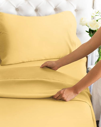Full Size 4 Piece Sheet Set - Comfy Breathable & Cooling Sheets - Hotel Luxury Bed Sheets for Women & Men - Deep Pockets, Easy-Fit, Extra Soft & Wrinkle Free Sheets - Yellow Oeko-Tex Bed Sheet Set - LeafyLoom