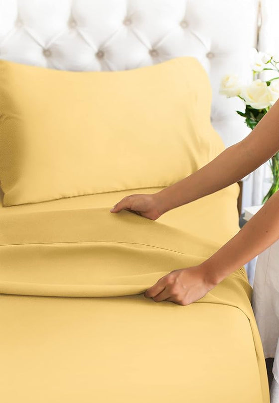 Full Size 4 Piece Sheet Set - Comfy Breathable & Cooling Sheets - Hotel Luxury Bed Sheets for Women & Men - Deep Pockets, Easy-Fit, Extra Soft & Wrinkle Free Sheets - Yellow Oeko-Tex Bed Sheet Set - LeafyLoom