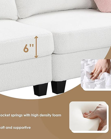92" Modern Teddy Velvet Sectional Sofa with Charging Ports on Each Side,L-Shaped Couch with Removable Storage Ottoman,for Living Room,Apartment,Bedroom,Offices,Beige - LeafyLoom