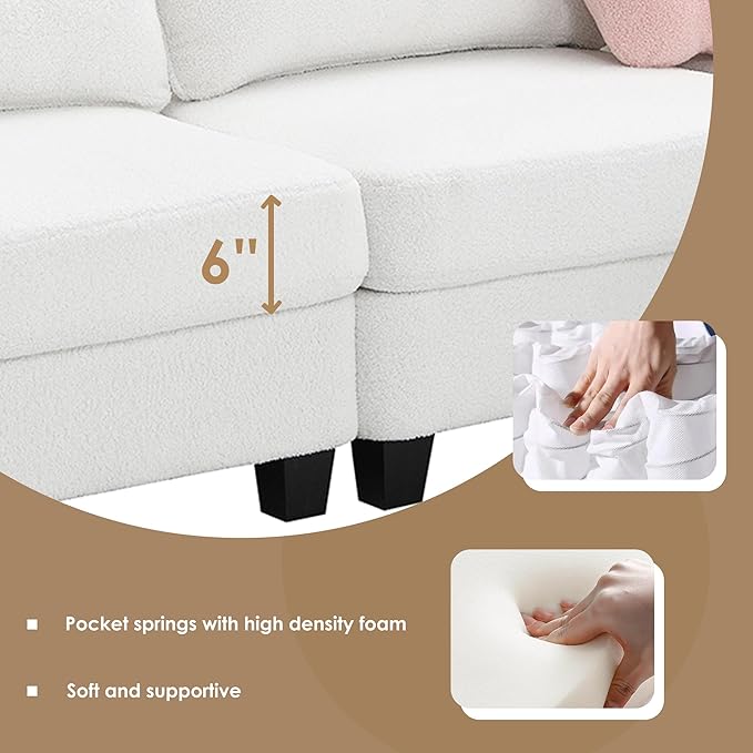 92" Modern Teddy Velvet Sectional Sofa with Charging Ports on Each Side,L-Shaped Couch with Removable Storage Ottoman,for Living Room,Apartment,Bedroom,Offices,Beige - LeafyLoom
