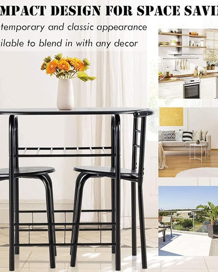 FANTASK 3 Pieces Dining Set, Breakfast Table Set w/Metal Frame and Storage Shelf, Compact Table and 2 Chairs Set for Home Bistro Pub Apartment Kitchen Dining Room Cafe - LeafyLoom