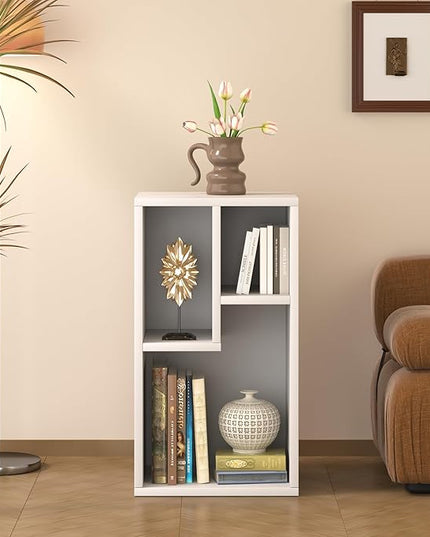 VECELO 3-Cube Open Bookcase, Small Bookshelf with Height Difference Shelves for Most Books, Horizontal Available, 2-Tier Storage Organizer for Home Office, Living Room, Pearl White - LeafyLoom