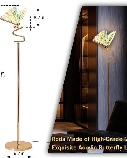 O'NEELDY Gold Butterfly, Decorative Goose Neck Design, 12W LED Standing Tall Lamp for Living Room, 4000K Warm White Energy-Saving Modern Floor Lamp for Bedroom Office, Acrylic - LeafyLoom