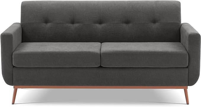 65" Loveseat Sofa, Mid Century Modern Love Seat Couches for Living Room, Comfy Upholstered Sofa Couch for Bedroom(Linen-Dark Grey) - LeafyLoom