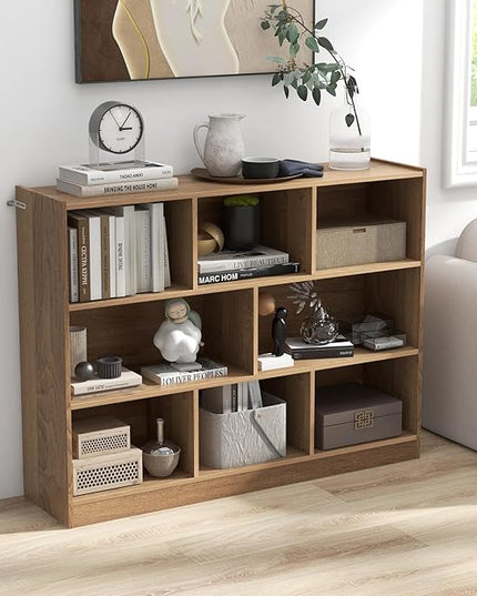 Giantex Wood 8 Cube Bookcase, Open Freestanding 3-Tier Bookshelf, Multipurpose Display Shelf for Living Room, Bedroom, Children's Playroom, Reading Room - LeafyLoom