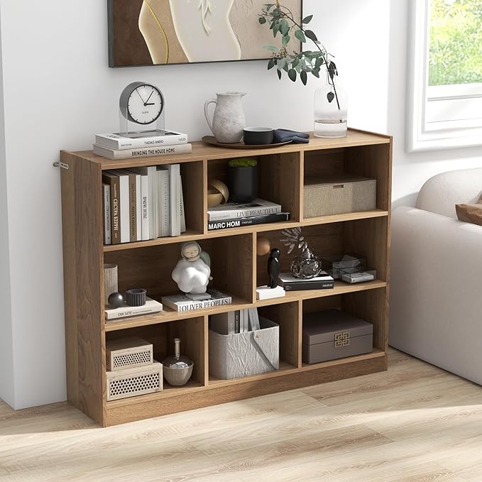 Giantex Wood 8 Cube Bookcase, Open Freestanding 3-Tier Bookshelf, Multipurpose Display Shelf for Living Room, Bedroom, Children's Playroom, Reading Room - LeafyLoom