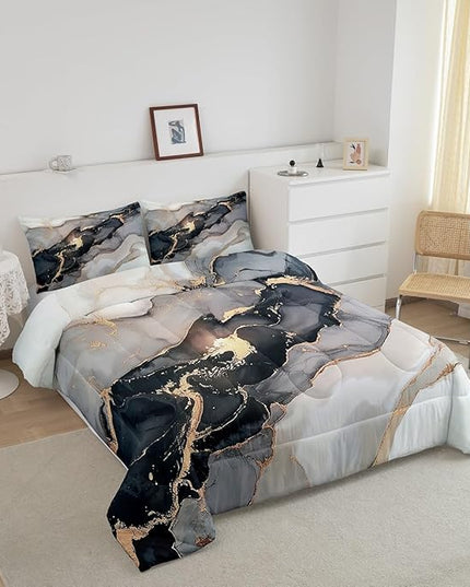 Erosebridal Black Marble Bedding Set Twin,Black and Grey Marble Comforter Set Men Teens Boys Modern Gray Orange Abstract Art Tie Dye Down Comforter Kids Gothic White Gold Marble Duvet Insert Soft - LeafyLoom