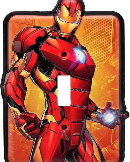 Marvel Iron Man Embossed Metal Light Switch Plate - Iron Man Switch Plate Decoration for Bedroom or Man Cave - LeafyLoom