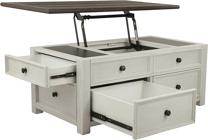 Signature Design by Ashley Bolanburg Farmhouse Lift Top Coffee Table with Drawers, Antique Cream & Brown - LeafyLoom