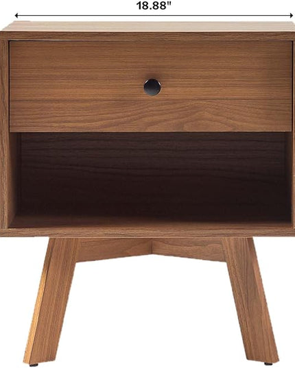 Walker Edison Mid-Century Modern 1 Nightstand Bedroom Storage Drawer and Shelf Bedside End Table, 21 Inch, Mocha - LeafyLoom