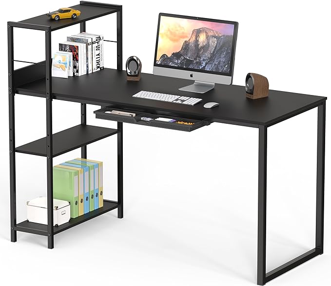 SHW 46-Inch Mission Desk with Side Shelf, 24" Deep, Black - LeafyLoom
