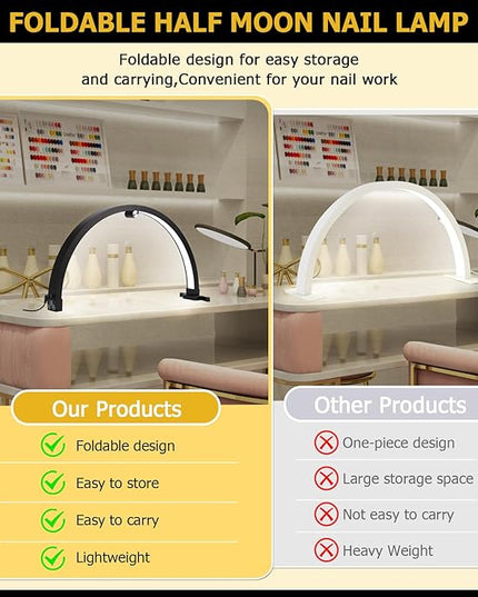 Small Nail lamp for Desk, Half Moon Light for Nail Desk with Touch Control, Portable Half Moon Nail lamp with Phone Holder (Black) - LeafyLoom